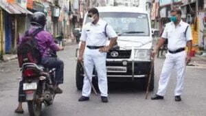 Traffic police check bykers 